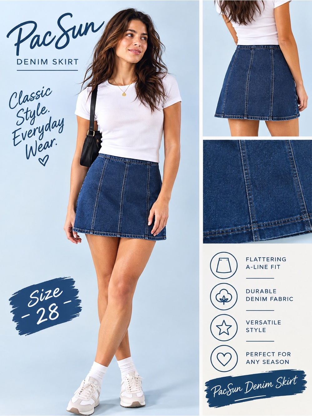 PacSun Dark Blue Denim A-Line Mini Skirt